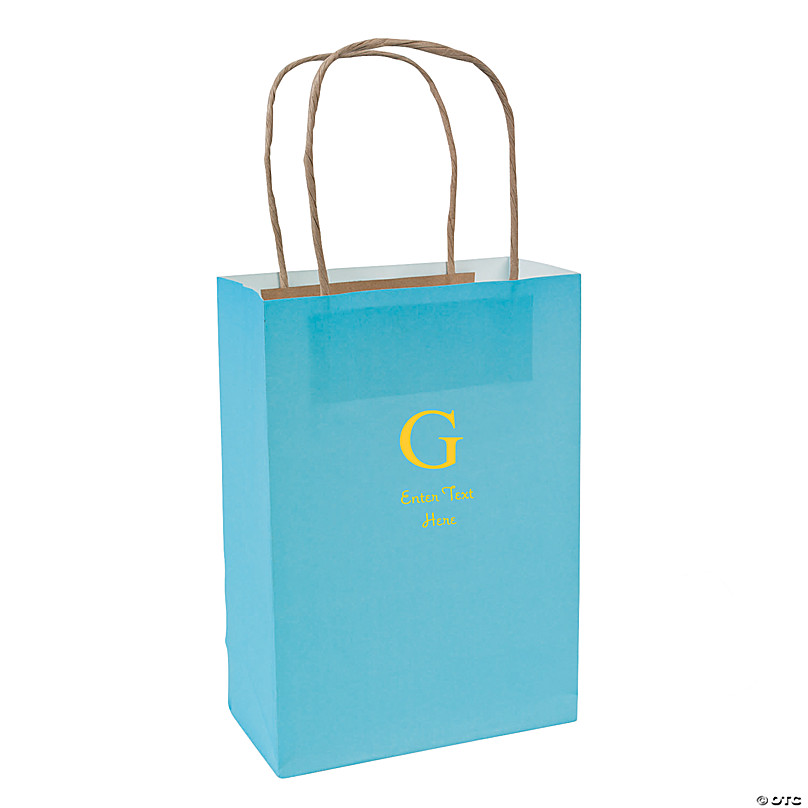 Light Blue Medium Personalized Monogram Welcome Paper Gift Bags with Gold  Foil - 12 Pc.