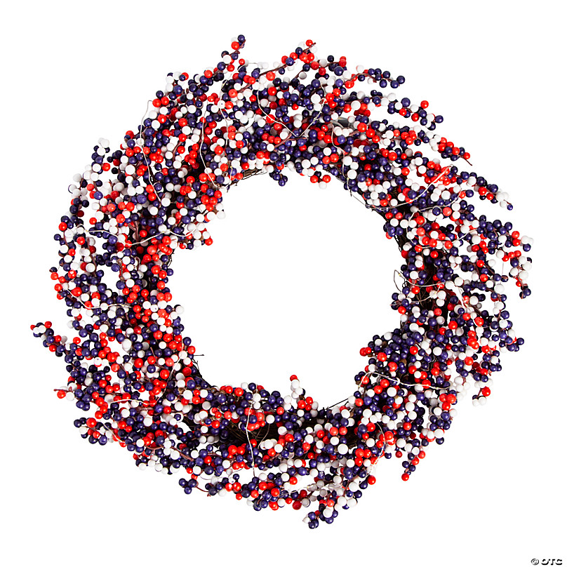 Wreath with US national colors of red, white and blue with stars