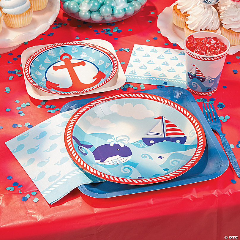 Highchair Decoration Kit Nautical First Birthday Party Supplies Set Featuring Whales and Sailboats