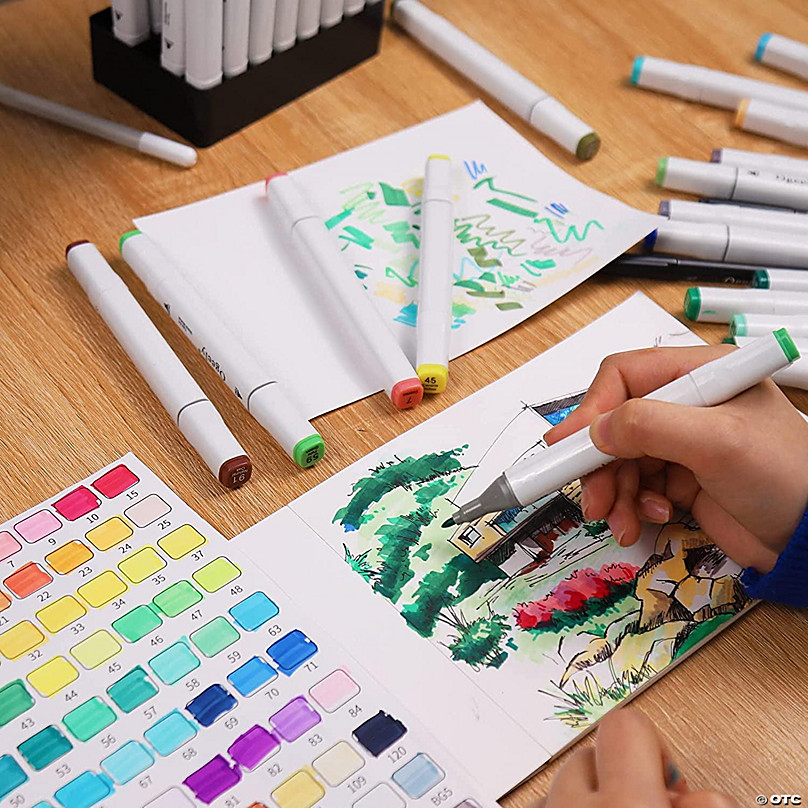 120 Colors Duo Tip Art Markers,Lanrenweng Fine Brush Tip Colored Pens –  Loomini