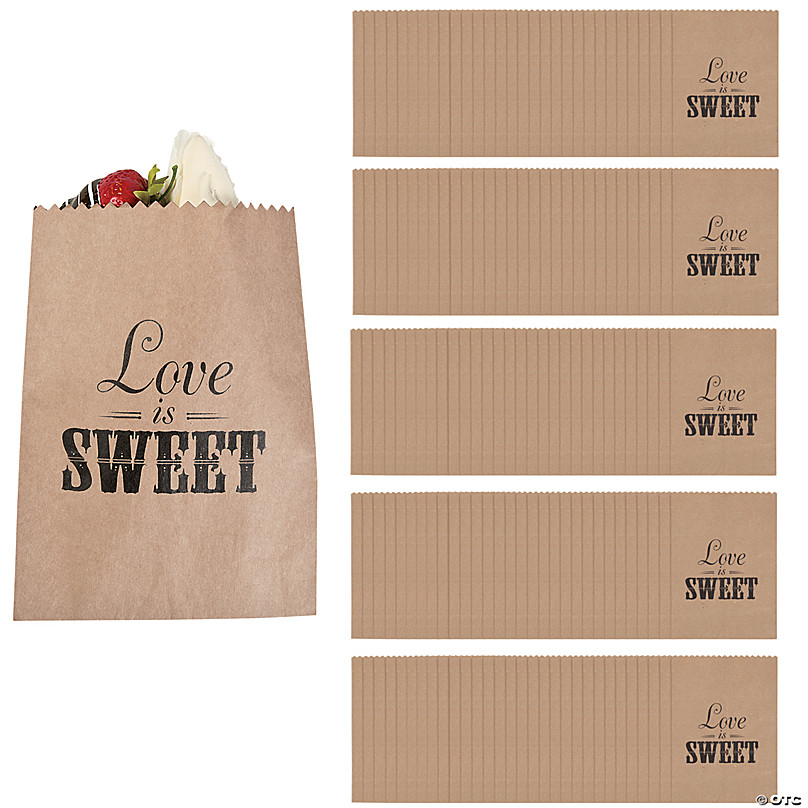 Set of 25 Bags All You Need Is Love and Cookies Wedding Candy Buffet Treat Bags Personalized Paper Favor Bags in Pink and Gray