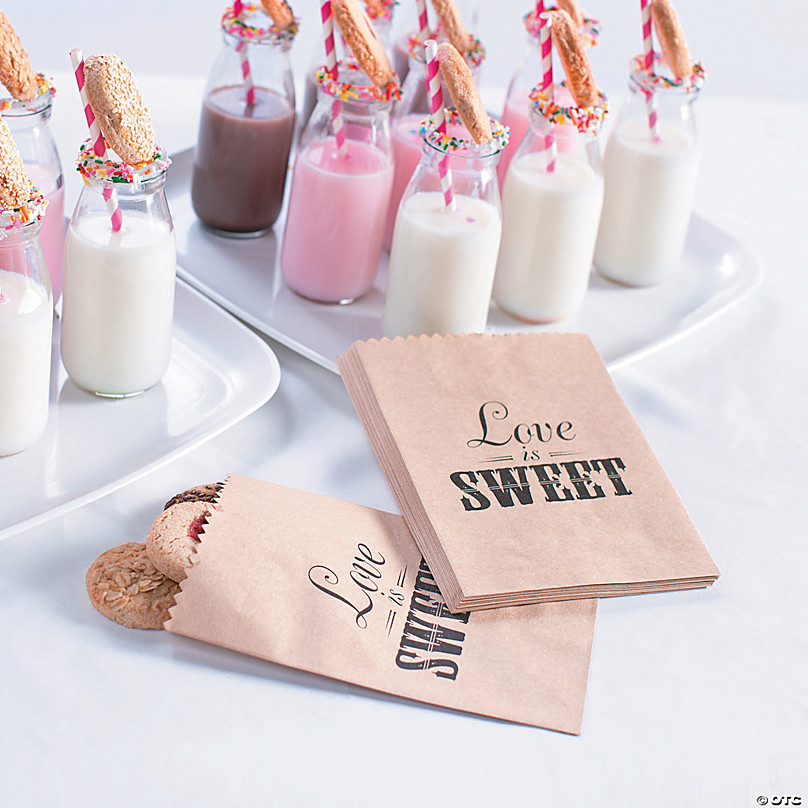 Custom Kraft Paper Bags Love Is Sweet Calligraphy Wedding Candy Buffet Treat Bags Personalized Favor Bags in Black and Red 0122