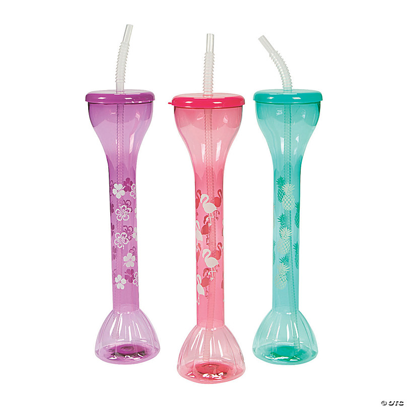 Luau Party Collapsible BPA-Free Plastic Drink Pouches with Straws - 25 Ct.