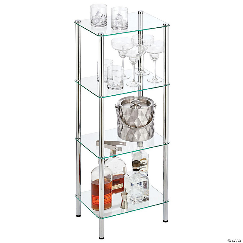 mDesign 4-Tier Glass/Metal Standing Shelf Organizer Display Unit,  Chrome/Clear