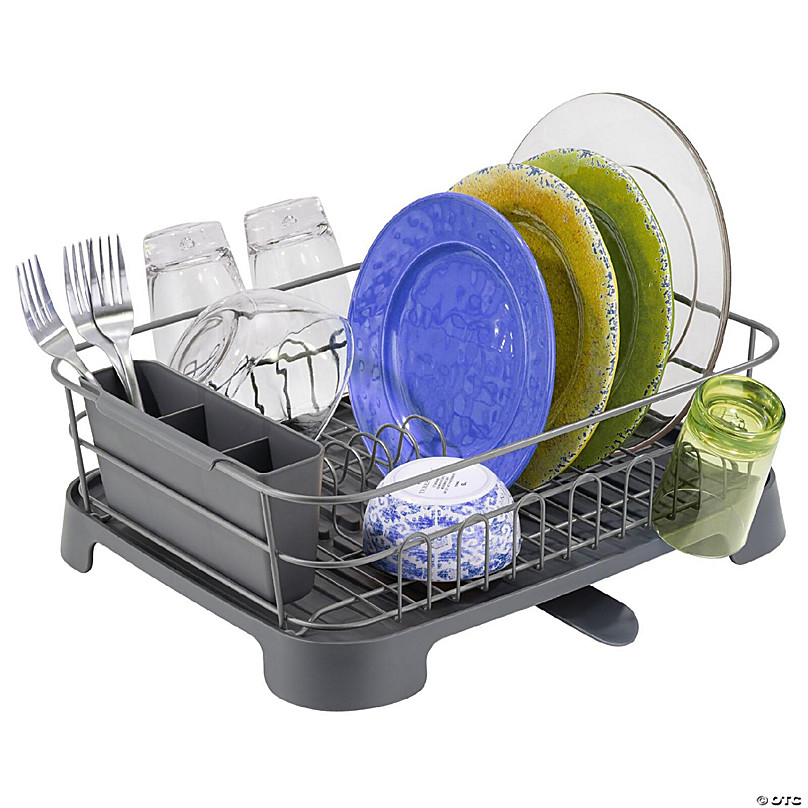 mDesign Alloy Steel Sink Dish Drying Rack Holder - Graphite Gray/Slate