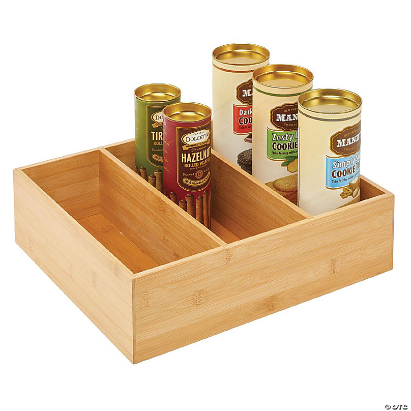 mDesign Slim Bamboo Wood Food Storage Organizer Bin 3 Sections, Natural