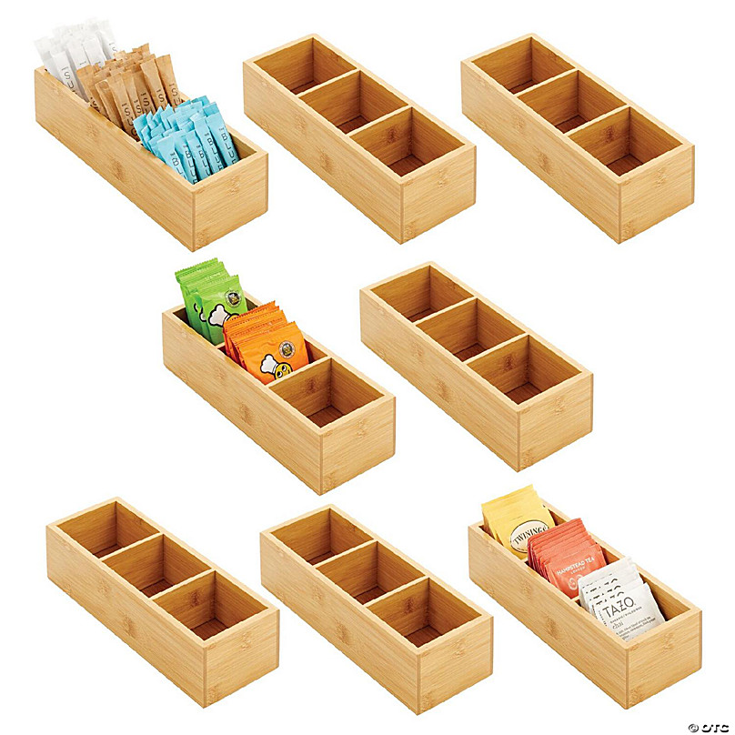 mDesign Bamboo Wood Slim 3 Section Food Storage Organizer Box - 8