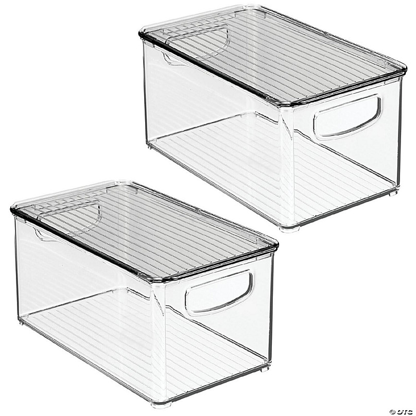 mDesign Medium Plastic Stackable Kitchen Pantry Food Storage Bin and Lid - 2 Pack - Clear