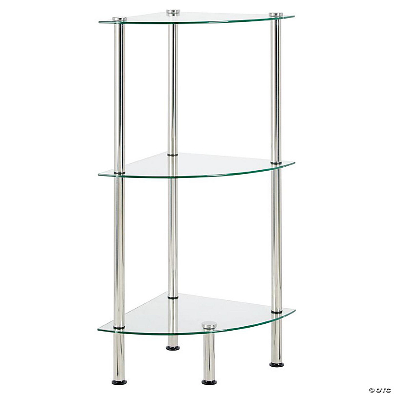 mDesign Glass Corner 3-Tier Tower Cabinet Organizer Shelves - Clear
