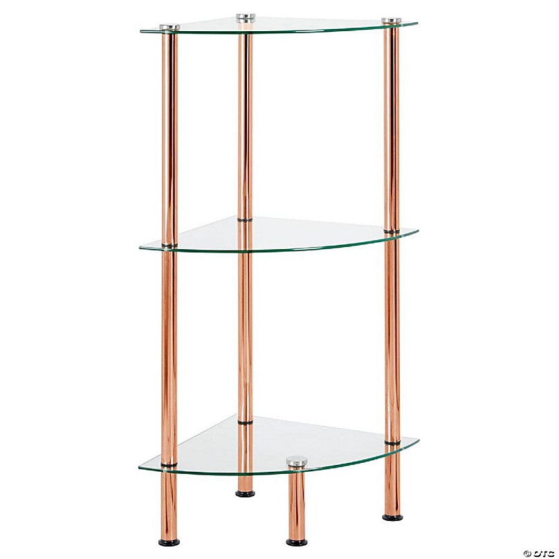 mDesign Glass Corner 3-Tier Tower Cabinet Organizer Shelves - Clear