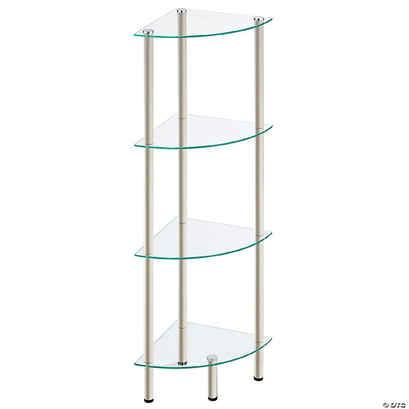 mDesign Glass Corner 3-Tier Tower Cabinet Organizer Shelves - Clear