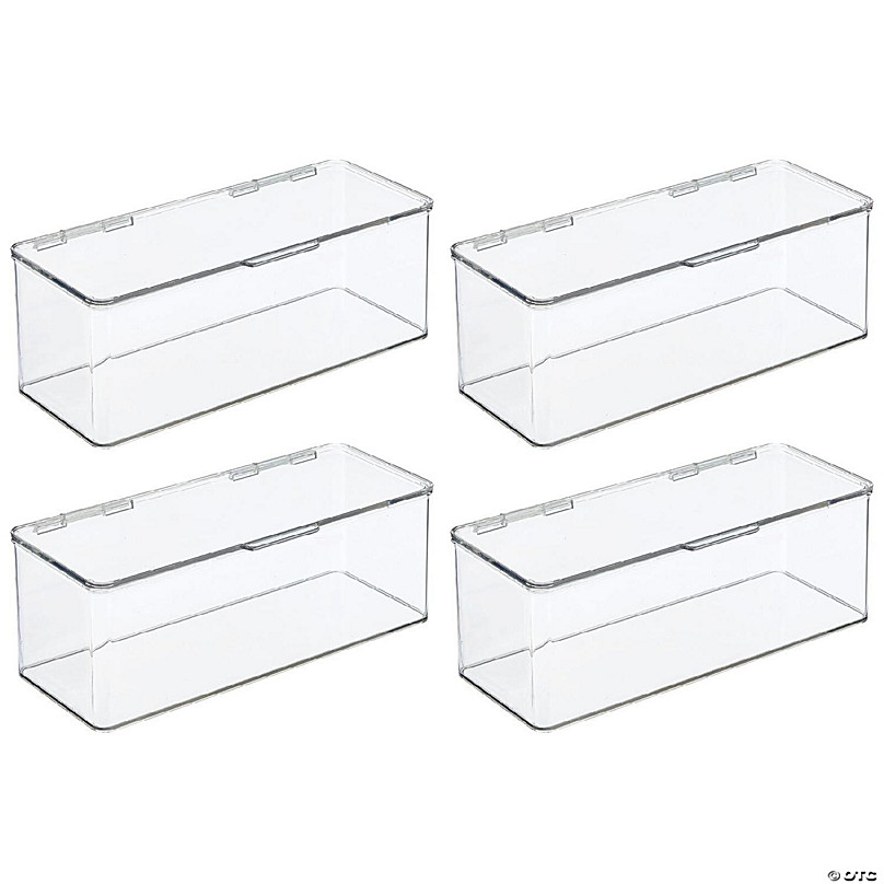 mDesign Kitchen Pantry/Fridge Storage Organizer Box - Hinged Lid, 4 Pack,  Clear 