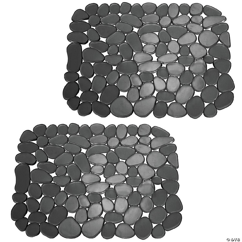 mDesign Kitchen Sink Protector Mat - Pebble Design - Small, 2 Pack - Black