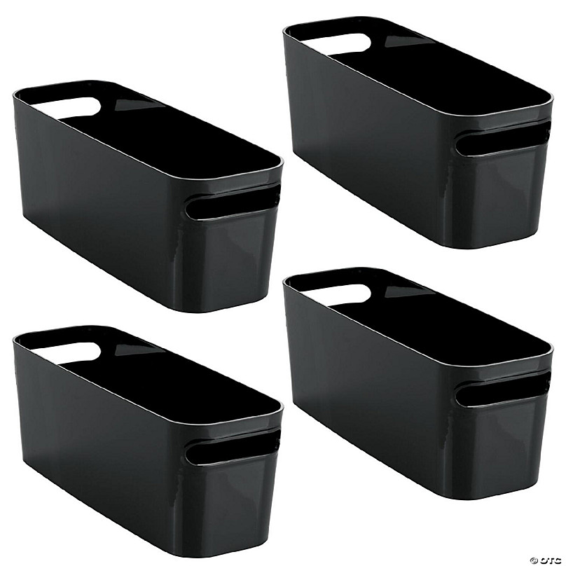 mDesign Large Plastic Bathroom Storage Bins, Handles, 16 Long, 4 Pack,  Black