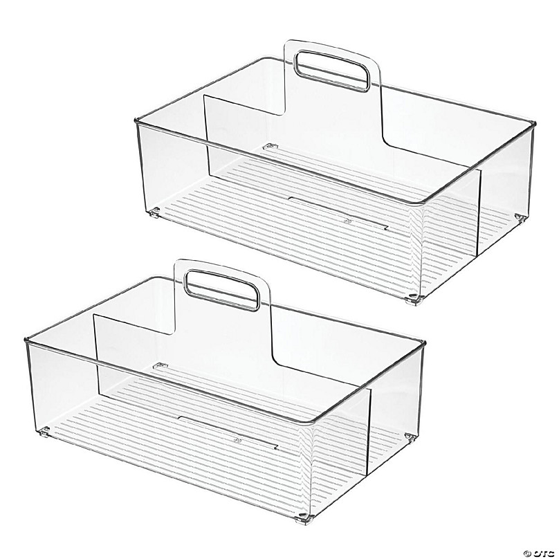 mDesign Large Plastic Divided Storage Organizer Caddy with Handle, 2 Pack,  Clear