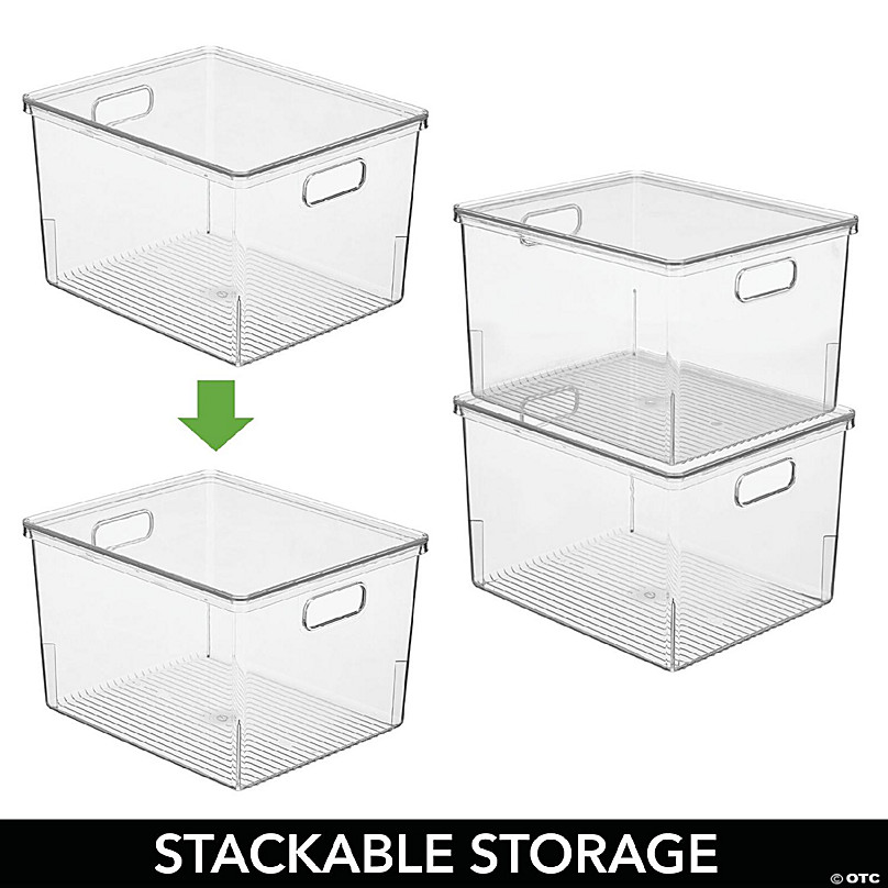 mDesign Large Plastic Stackable Kitchen Storage Box, Handles, Lid, 8 Pack,  Clear 