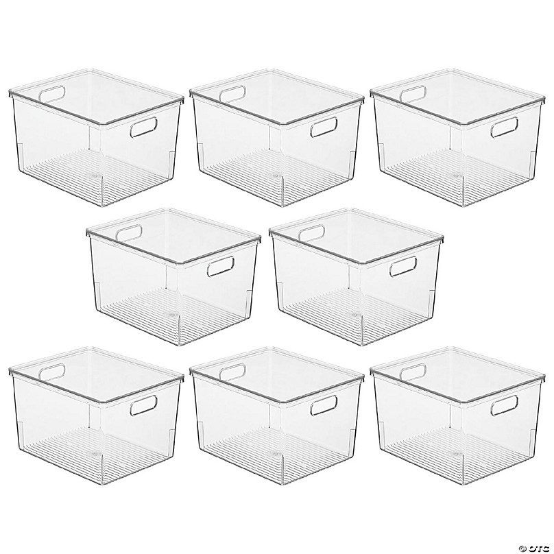 mDesign Large Plastic Stackable Kitchen Storage Box, Handles, Lid, 8 Pack,  Clear