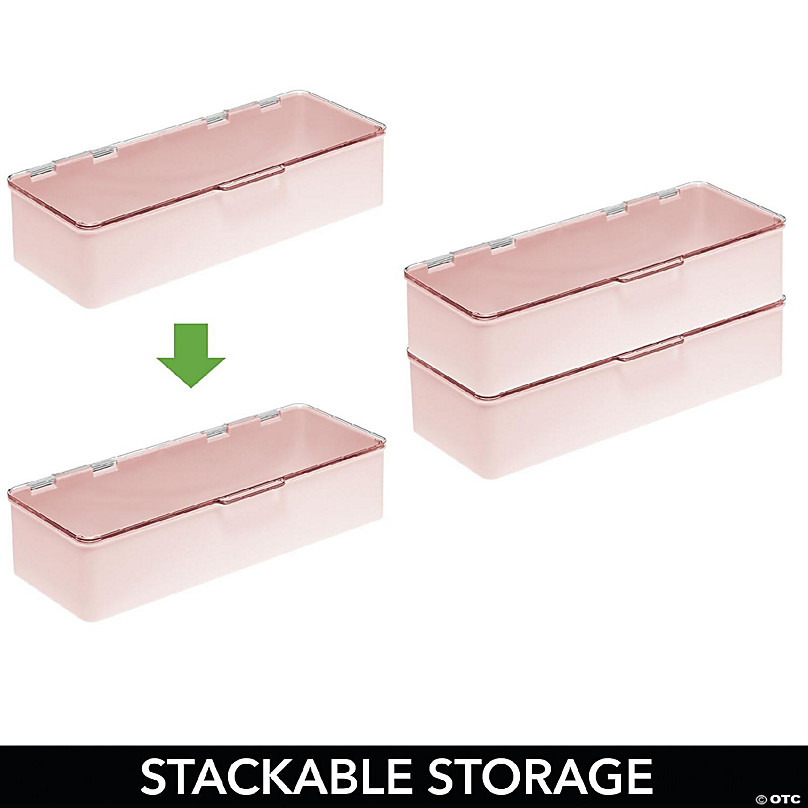 mDesign Plastic Tea Bag Divided Storage Box, Hinge Lid, 2 Pack Light  Pink/Clear