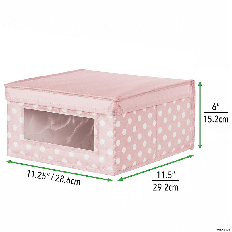 mDesign Medium Fabric Nursery Box with Lid/Window, 4 Pack, Pink/White Polka  Dot