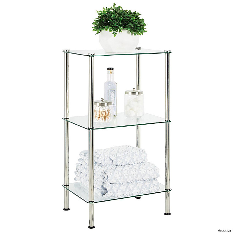 mDesign Metal/Glass 3-Tier Storage Tower with Open Glass Shelves - White/Clear