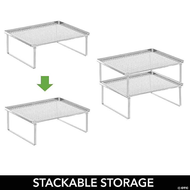 mDesign Metal Kitchen Shelf Stackable Organizer Storage Rack, 2 Pack,  Chrome