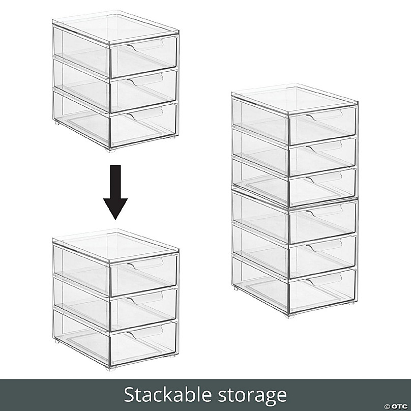 mDesign Plastic 3 Drawer Stackable Organizer for Bathroom Storage, 2 Pack,  Clear