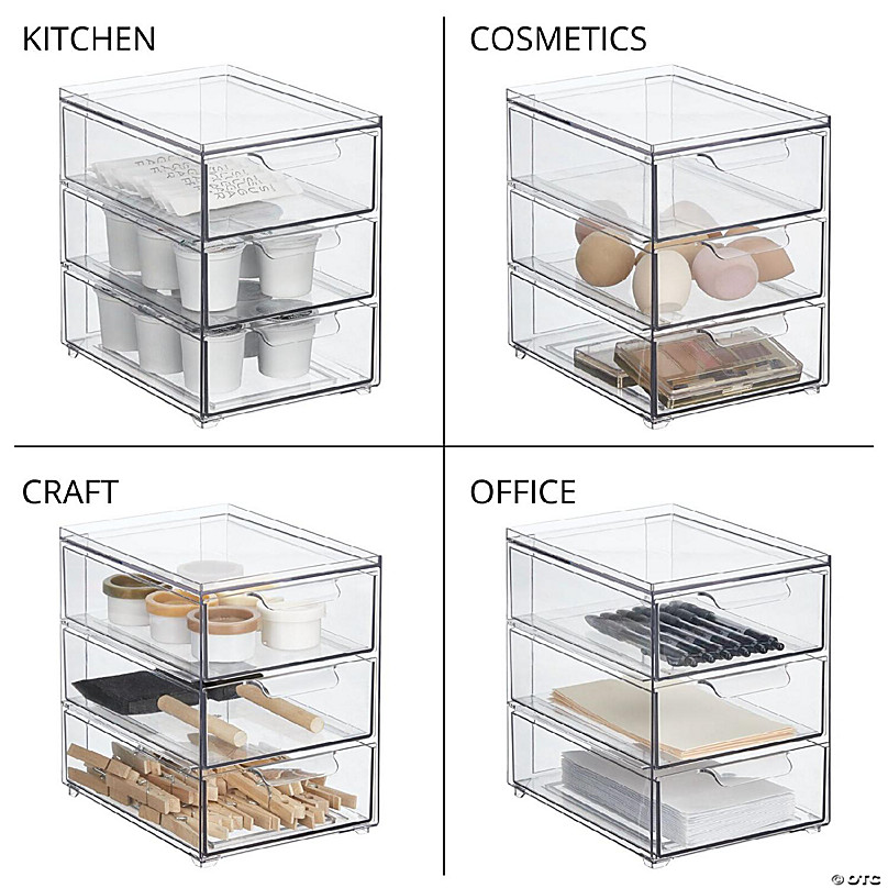 mDesign 3 Drawer Stackable Plastic Makeup Cosmetic Storage Organizer