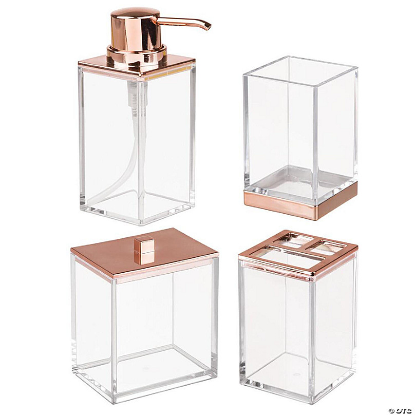 mDesign Plastic Bathroom Vanity Countertop Organizers, Set of 4, Clear/Rose  Gold