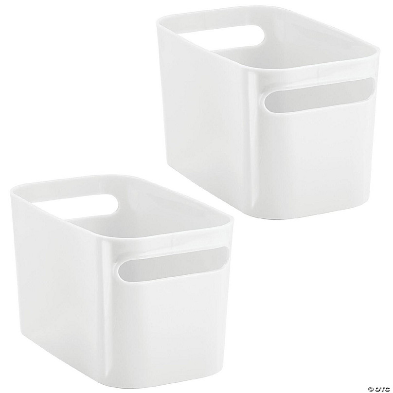 mDesign Small Plastic Caddy Tote for Desktop Office Supplies, 2 Pack, White