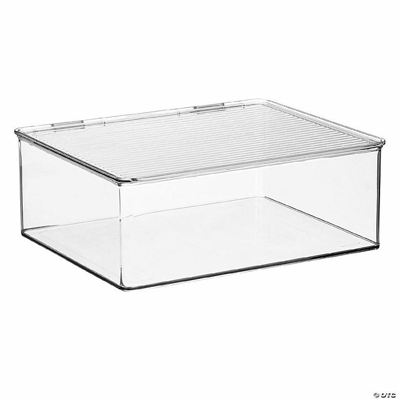 mDesign Plastic Bathroom Vanity Storage Organizer Bin Box with Hinged Lid,  Clear