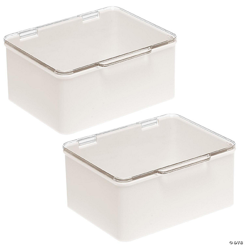 MDesign Plastic Bathroom Vanity Organizer Bin Box with Hinged Lid, 2 Pack,  Clear