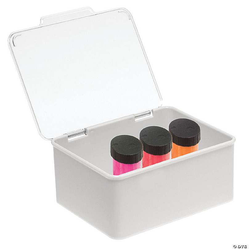 mDesign Plastic Craft Room Stackable Storage Box, Hinge Lid, Stone