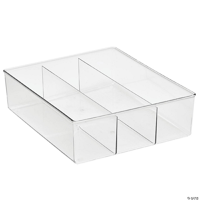 mDesign Plastic Divided Closet, Drawer Storage Bin, 3 Sections - Clear