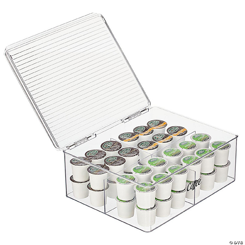 mDesign Plastic Tea Bag Divided Storage Organizer Box, Hinge Lid, Clear 
