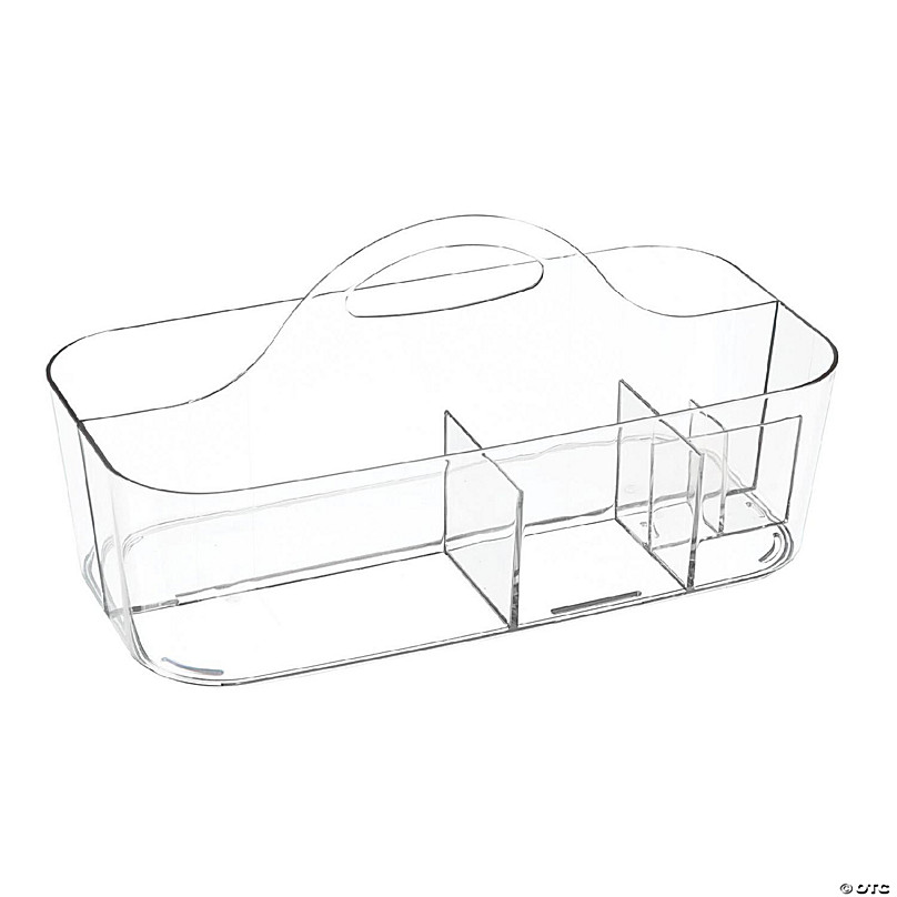 mDesign Plastic Divided Shower Organizer Basket Caddy Tote with Handle,  Clear