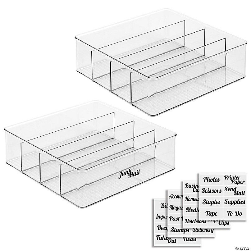 MDesign Plastic Bathroom Divided Storage Organizer Bin Box - 2 Pack - Clear