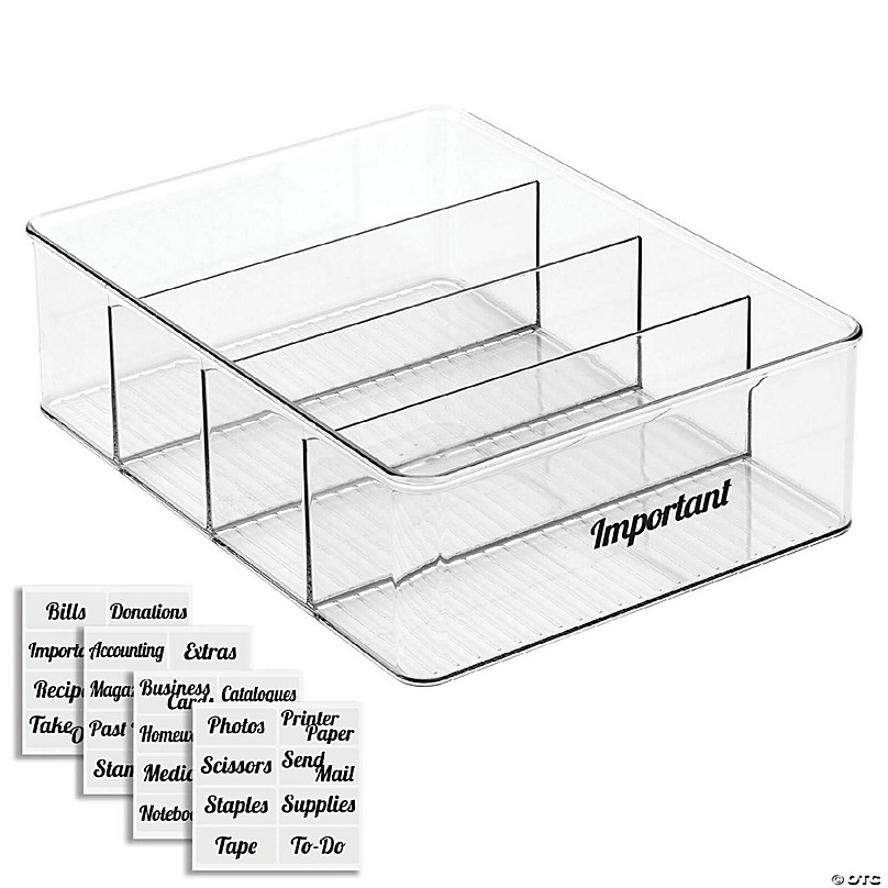 mDesign Plastic Divided Storage Bin for Office - 4S + 32 Adhesive