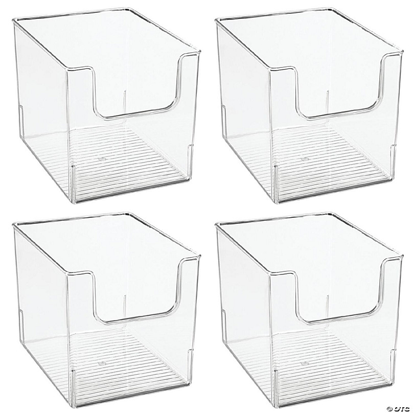 mDesign Plastic Stackable XL Kitchen Food Open Front Storage Bin, 4 Pack -  White 