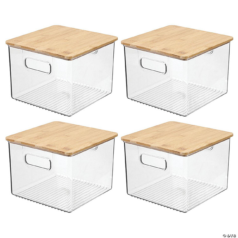 mDesign Plastic Kitchen Food Storage Bin with Bamboo Lid, 4 Pack - Clear,  11.25 x 8 x 6