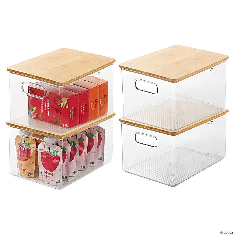 mDesign Plastic Office Storage Organizer Bin with Handles, 4 Pack, Clear