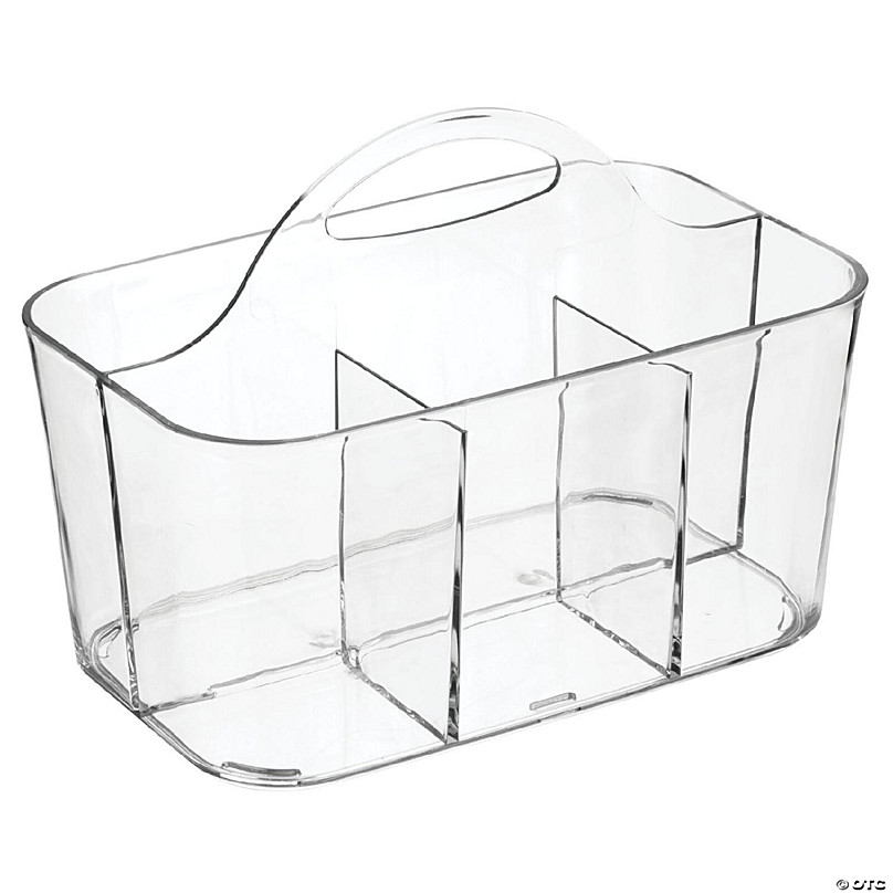 mDesign Plastic Divided Shower Organizer Basket Caddy Tote with Handle,  Clear