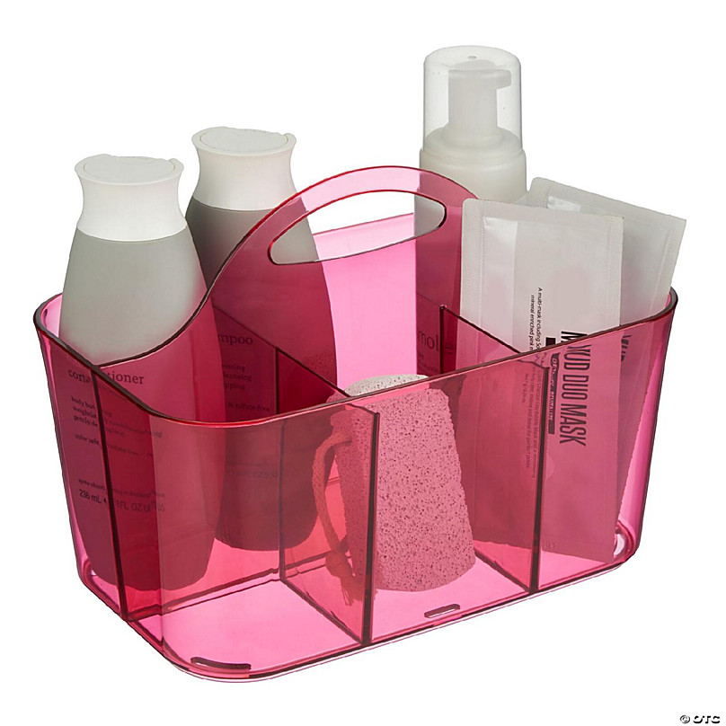 mDesign Plastic Portable Bathroom Shower Caddy Tote with Handle, Dark Pink  Tint