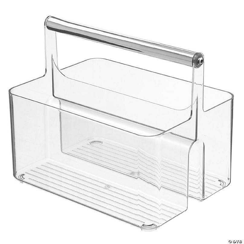 mDesign Plastic Shower Caddy Storage Organizer Tote - Black/Brushed Chrome