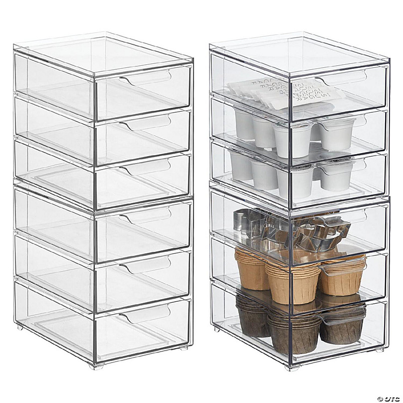 mDesign Plastic Stackable Kitchen Storage Bin, Pull-Out Drawer - 4 Pack,  Clear 