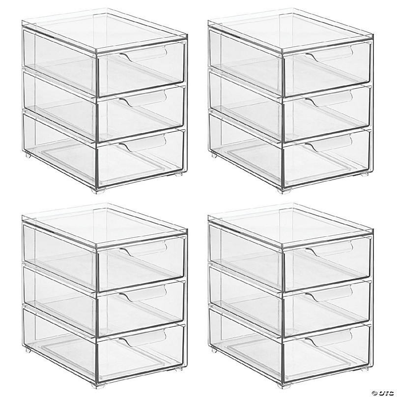 mDesign Plastic Stackable Kitchen Storage Bin, Pull-Out Drawer - 4 Pack,  Clear 
