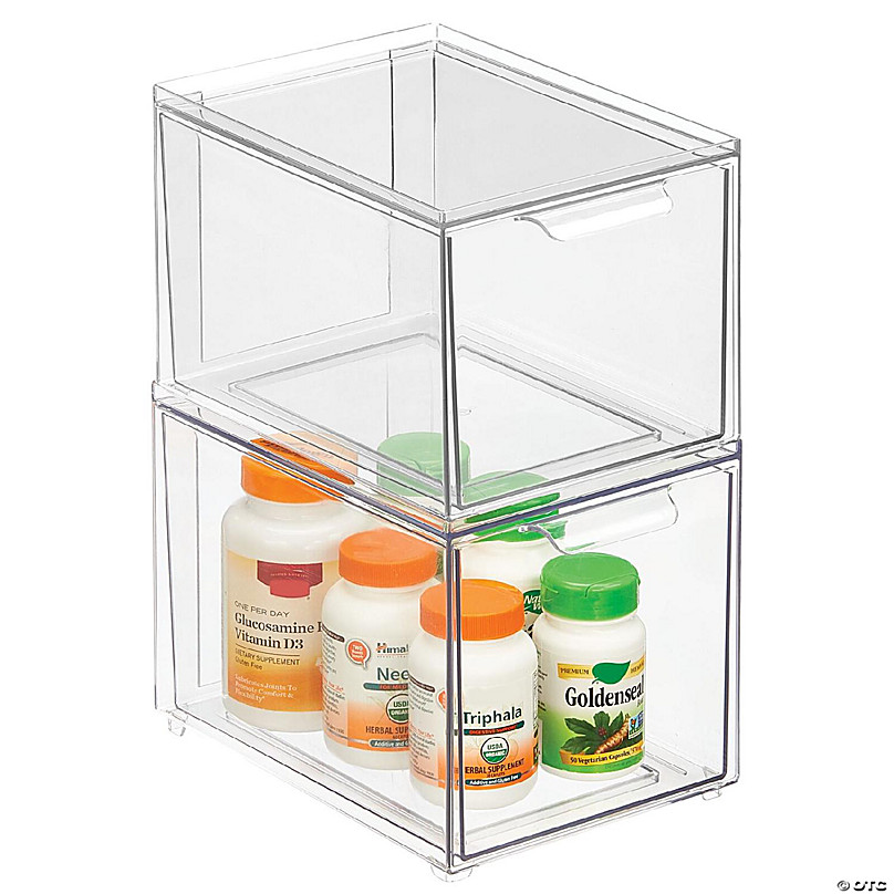 https://s7.orientaltrading.com/is/image/OrientalTrading/FXBanner_808/mdesign-plastic-stackable-bathroom-storage-organizer-with-drawer-2-pack-clear~14366817-a01.jpg