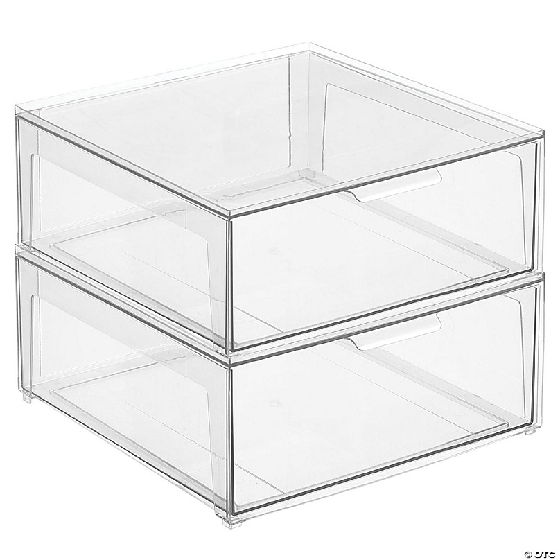 https://s7.orientaltrading.com/is/image/OrientalTrading/FXBanner_808/mdesign-plastic-stackable-bathroom-storage-organizer-with-drawer-2-pack-clear~14367257.jpg