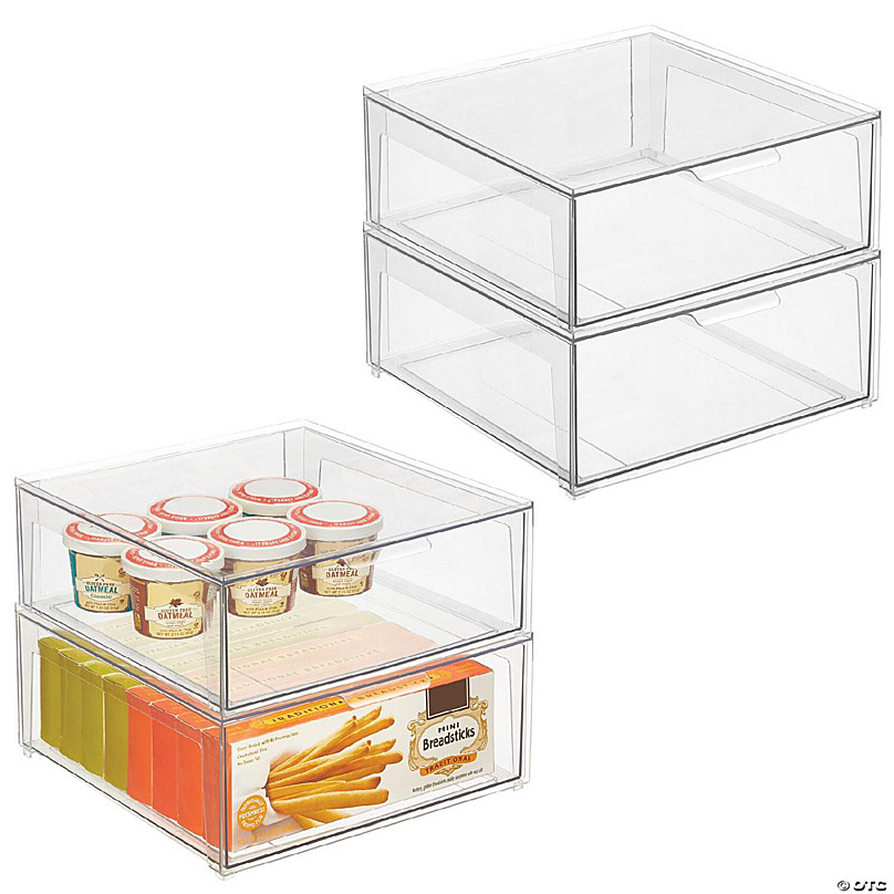 mDesign Plastic Stackable Kitchen Storage Organizer with Drawer - 4 Pack,  Clear 