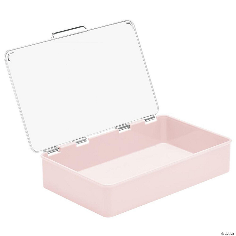 mDesign Long Plastic Cosmetic Storage Box, Hinged Lid, 2 Pack, Light Pink/Clear