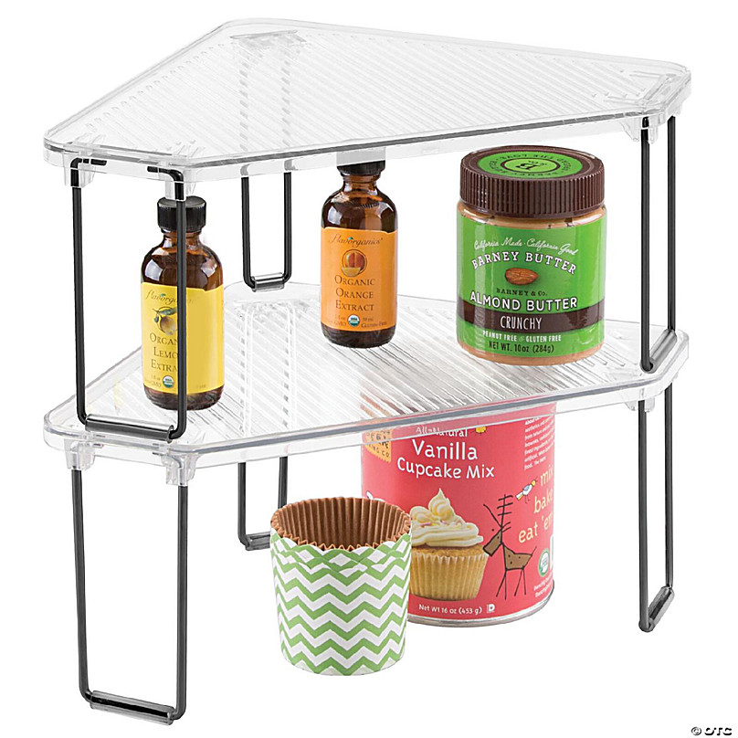 https://s7.orientaltrading.com/is/image/OrientalTrading/FXBanner_808/mdesign-plastic-steel-corner-kitchen-organizer-shelf-2-pack-clear-black~14380174-a01.jpg